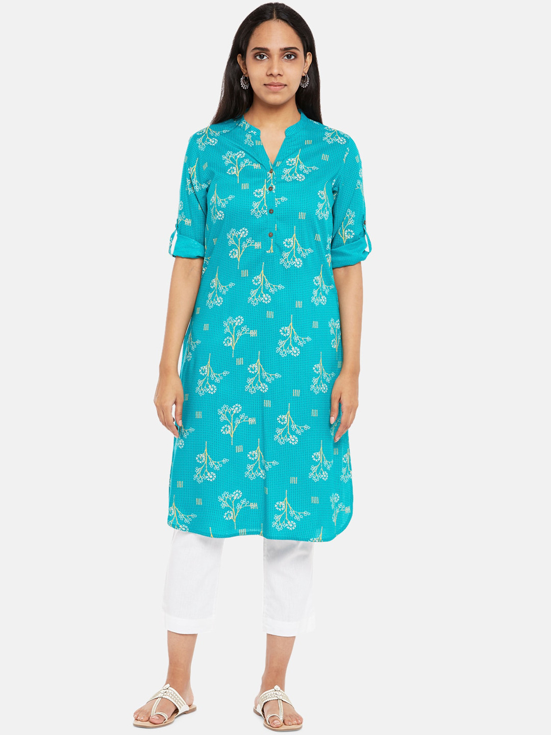 

RANGMANCH BY PANTALOONS Women Turquoise Blue Ethnic Motifs Printed Kurta