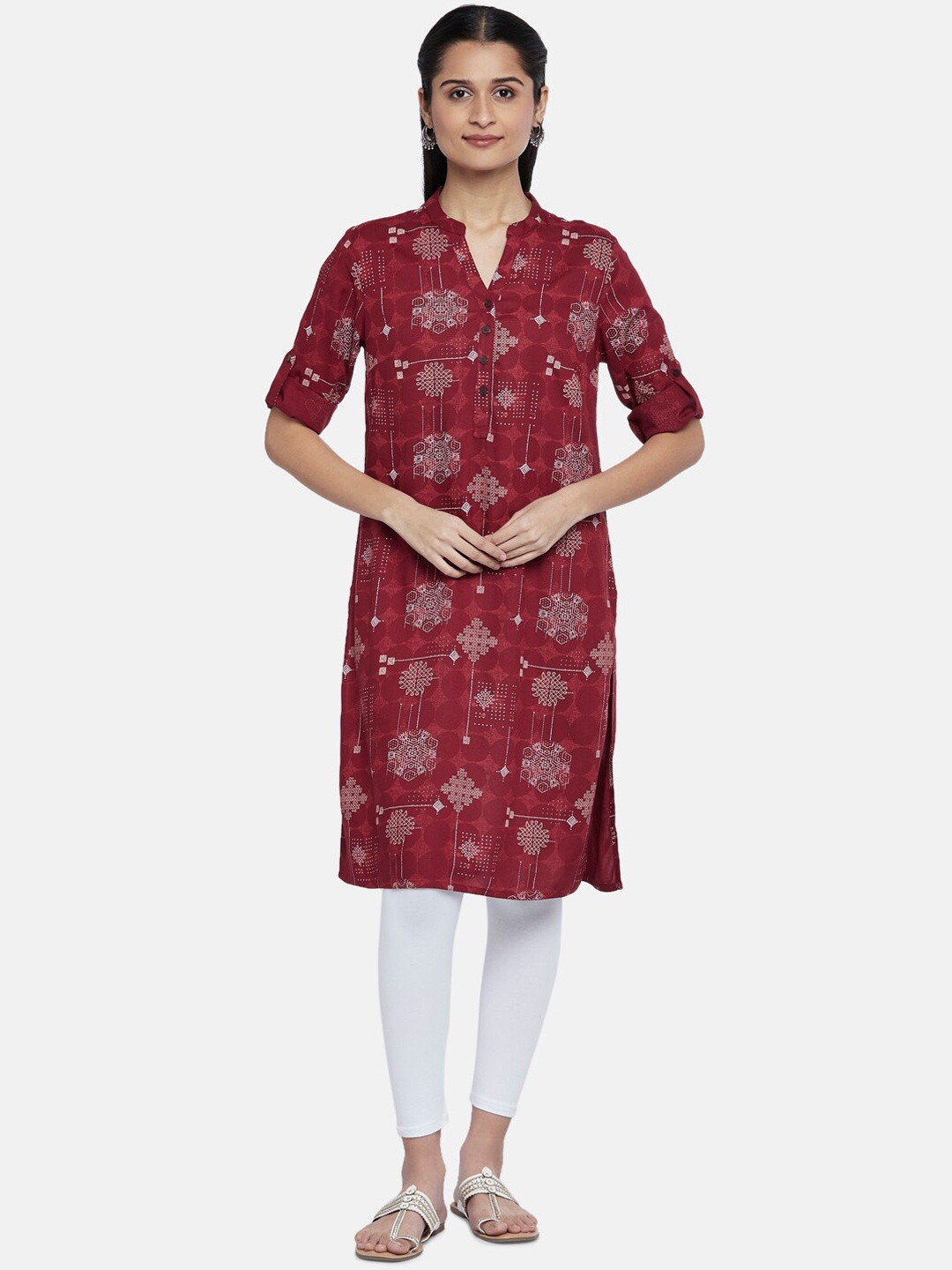

RANGMANCH BY PANTALOONS Women Maroon Ethnic Motifs Printed Kurta