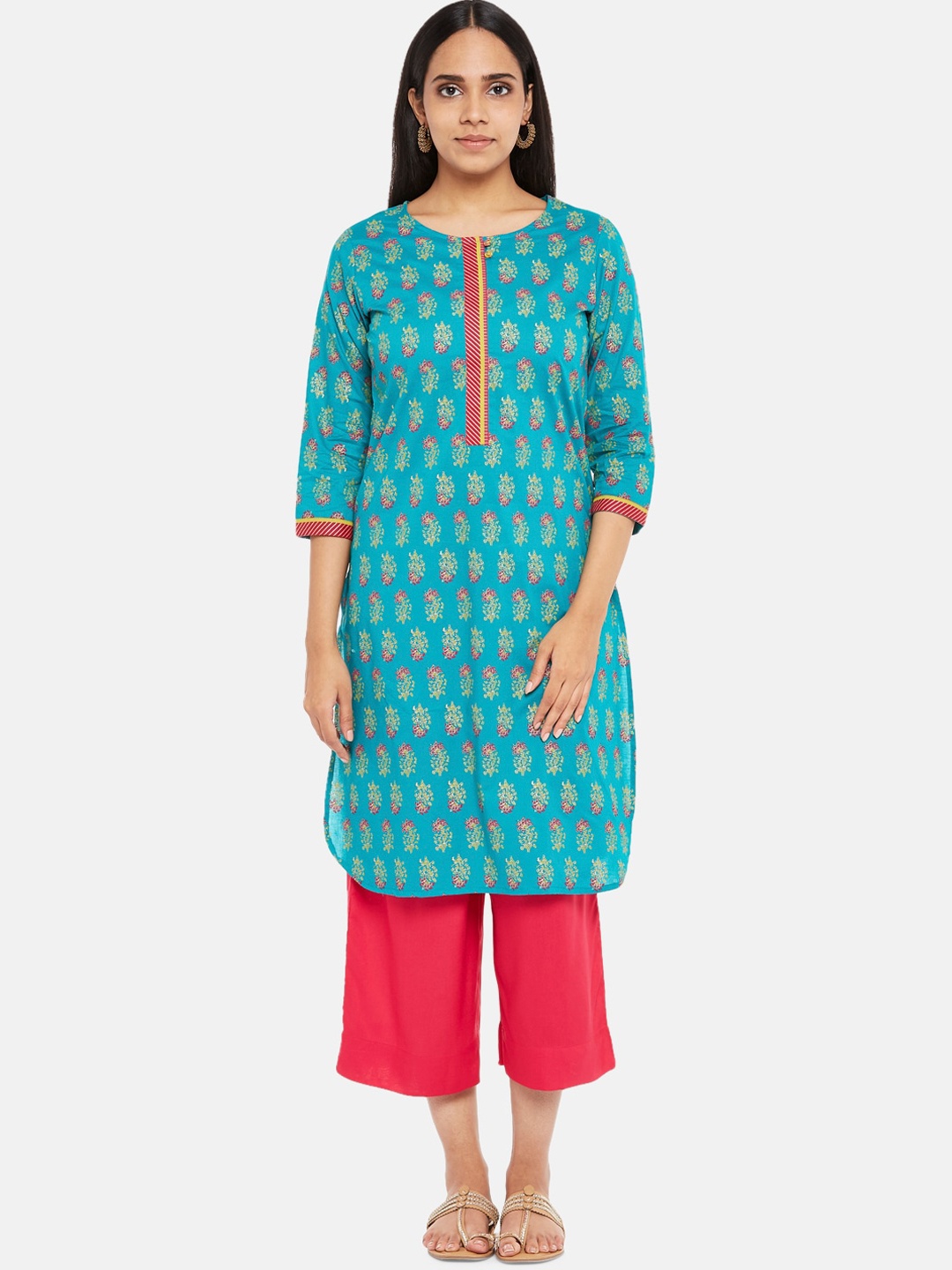

RANGMANCH BY PANTALOONS Women Turquoise Blue Printed Kurta