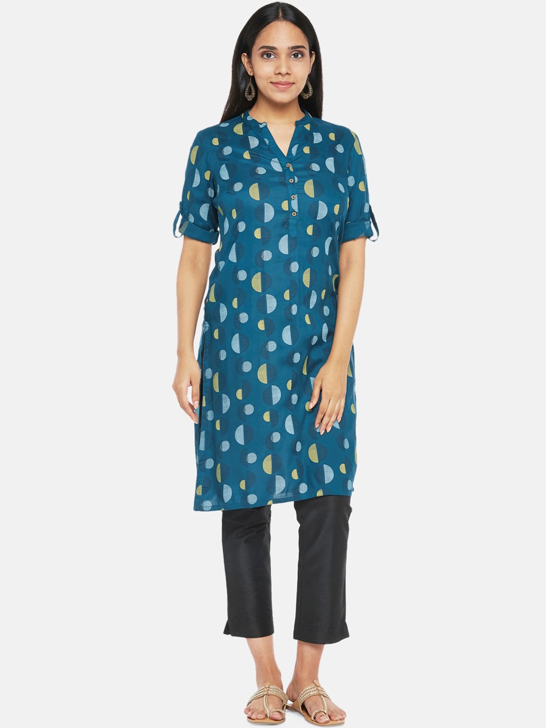 

RANGMANCH BY PANTALOONS Women Teal Blue Ethnic Motifs Printed Kurta