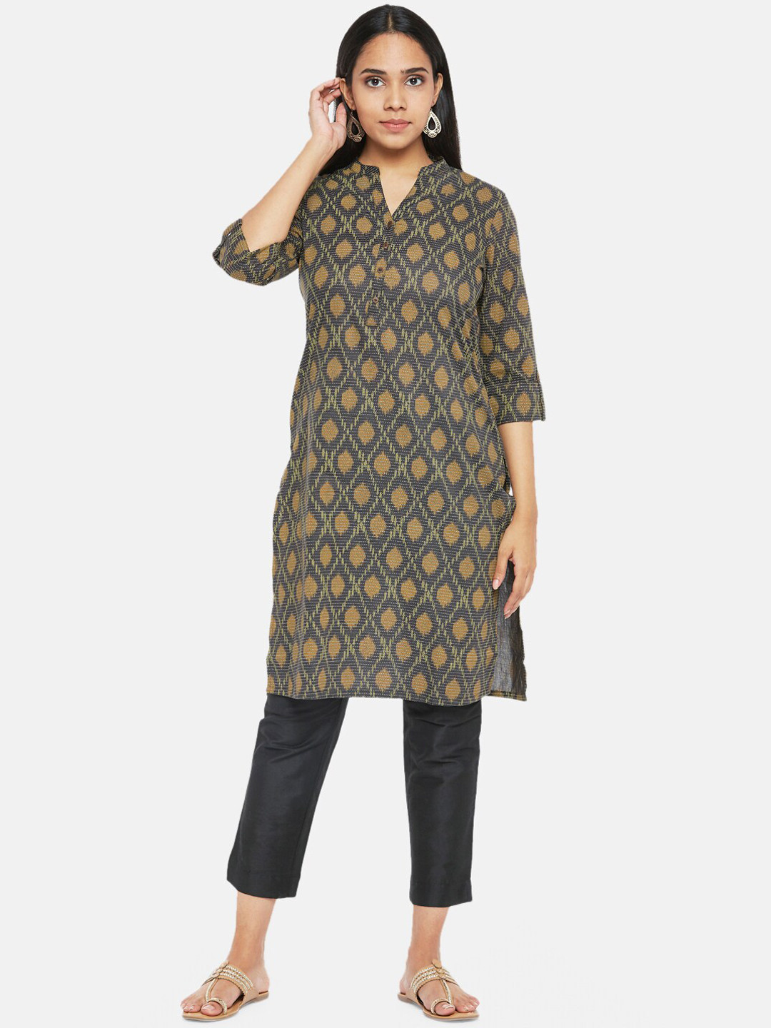 

RANGMANCH BY PANTALOONS Women Charcoal Grey Printed Kurta