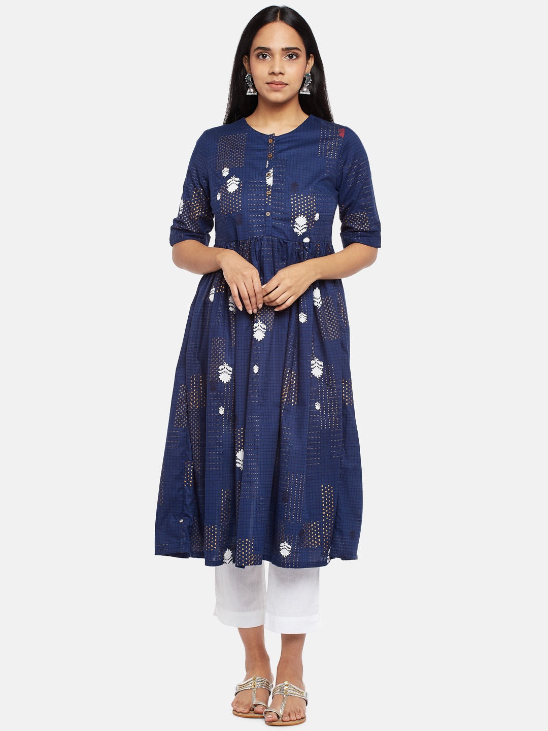 

RANGMANCH BY PANTALOONS Women Blue Ethnic Motifs Dyed Anarkali Kurta