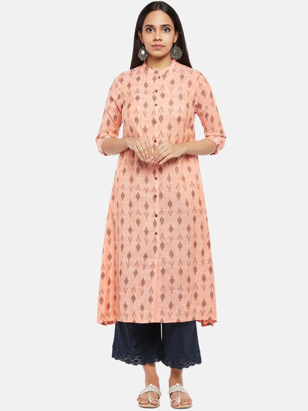 

RANGMANCH BY PANTALOONS Women Peach-Coloured Ethnic Motifs Dobby Kurta