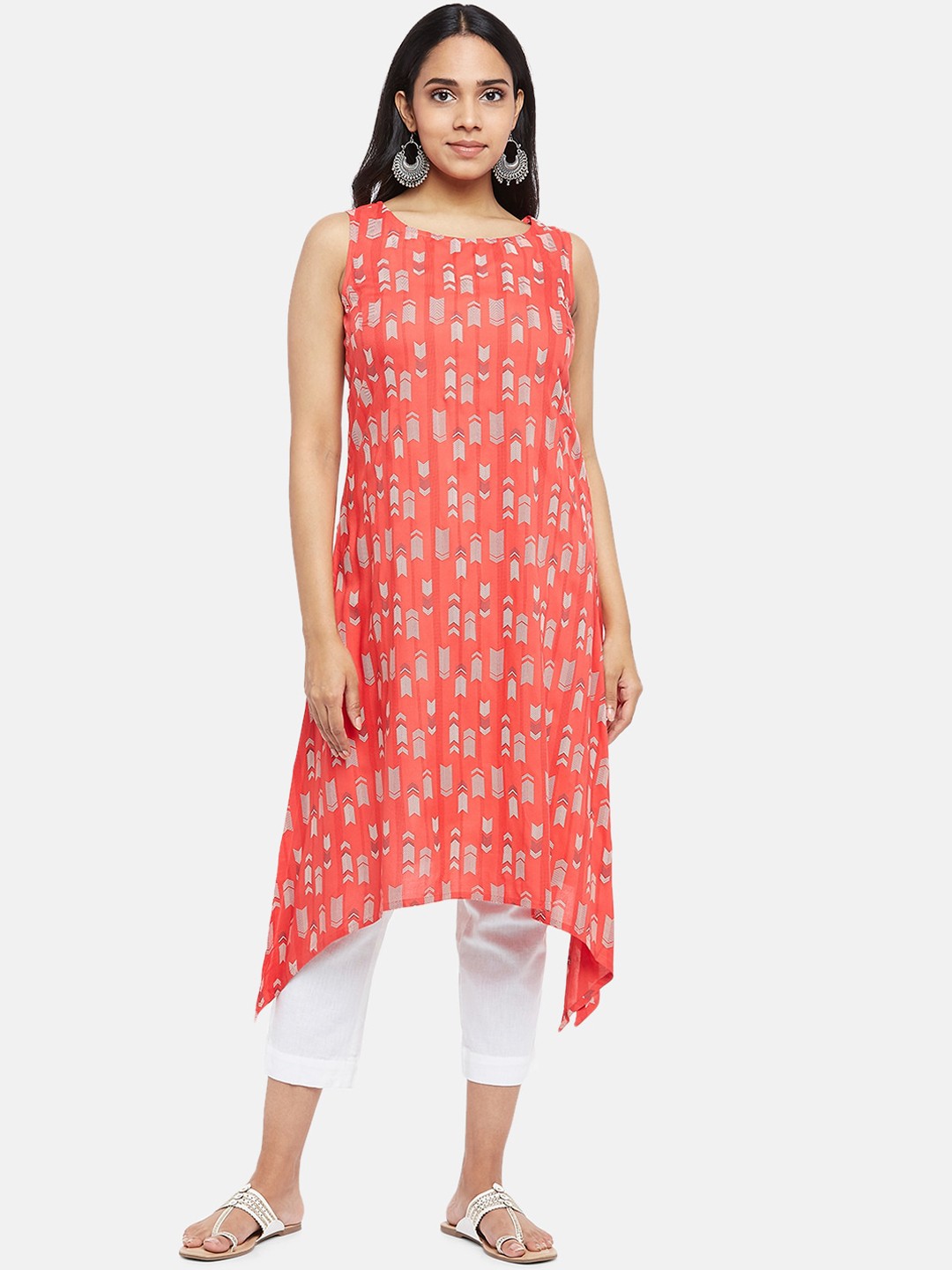 

RANGMANCH BY PANTALOONS Women Coral Red Printed Kurta