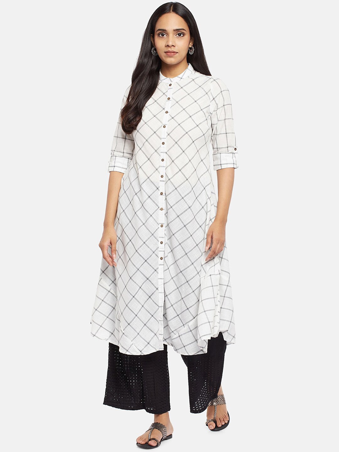 

RANGMANCH BY PANTALOONS Women White Checked Dobby Kurta