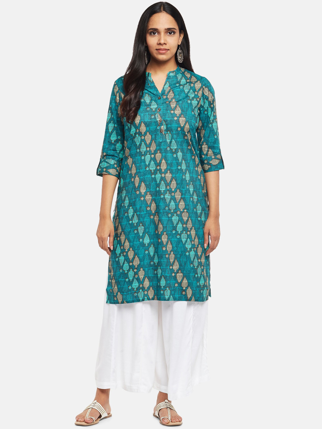 

RANGMANCH BY PANTALOONS Woman Teal Ethnic Motifs Printed Kurta