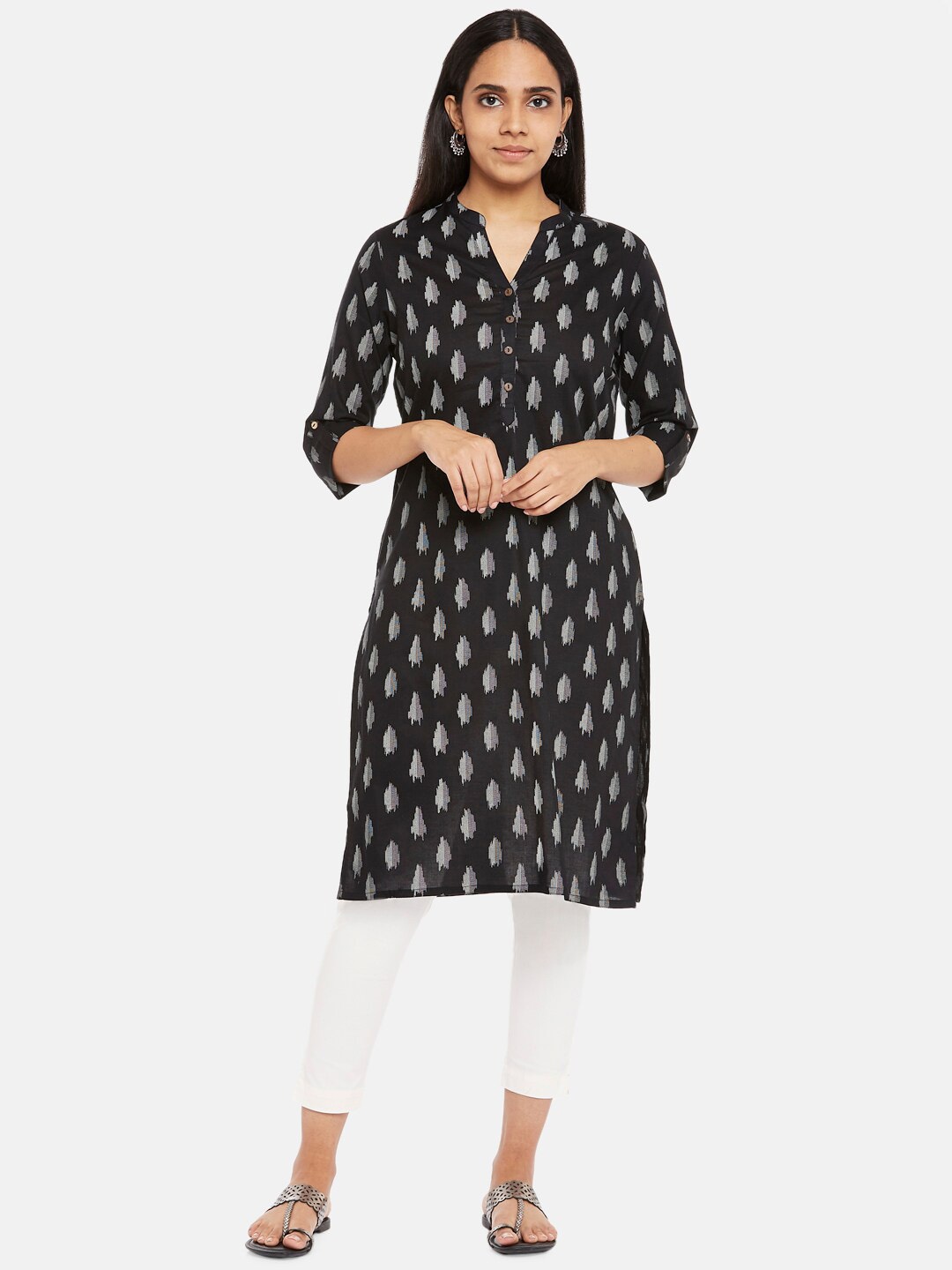 

RANGMANCH BY PANTALOONS Women Black Ethnic Motifs Printed Pure Cotton Kurta