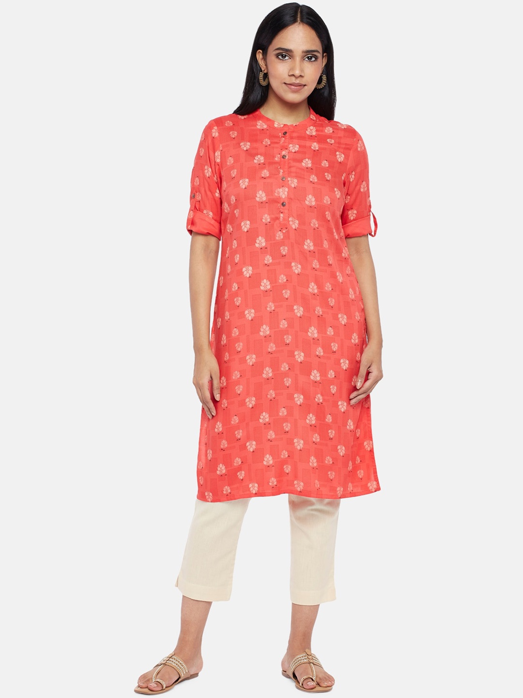 

RANGMANCH BY PANTALOONS Women Coral Ethnic Motifs Printed Kurta