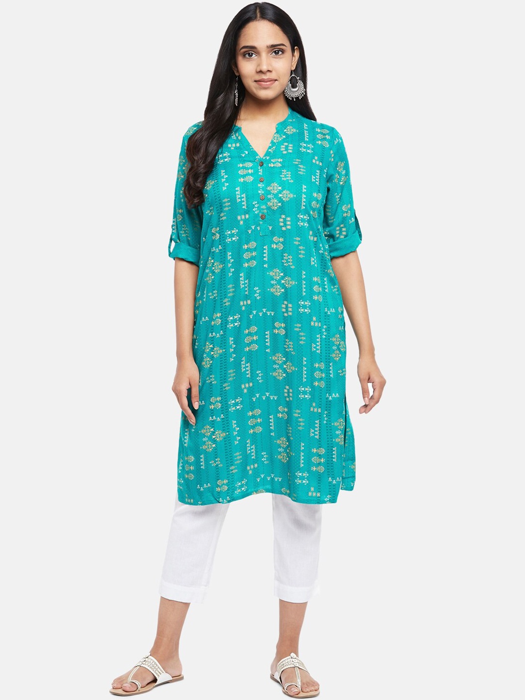 

RANGMANCH BY PANTALOONS Women Turquoise Blue Printed Kurta