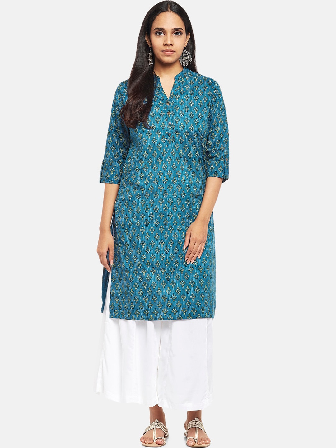 

RANGMANCH BY PANTALOONS Women Teal Blue Ethnic Motifs Printed Kurta