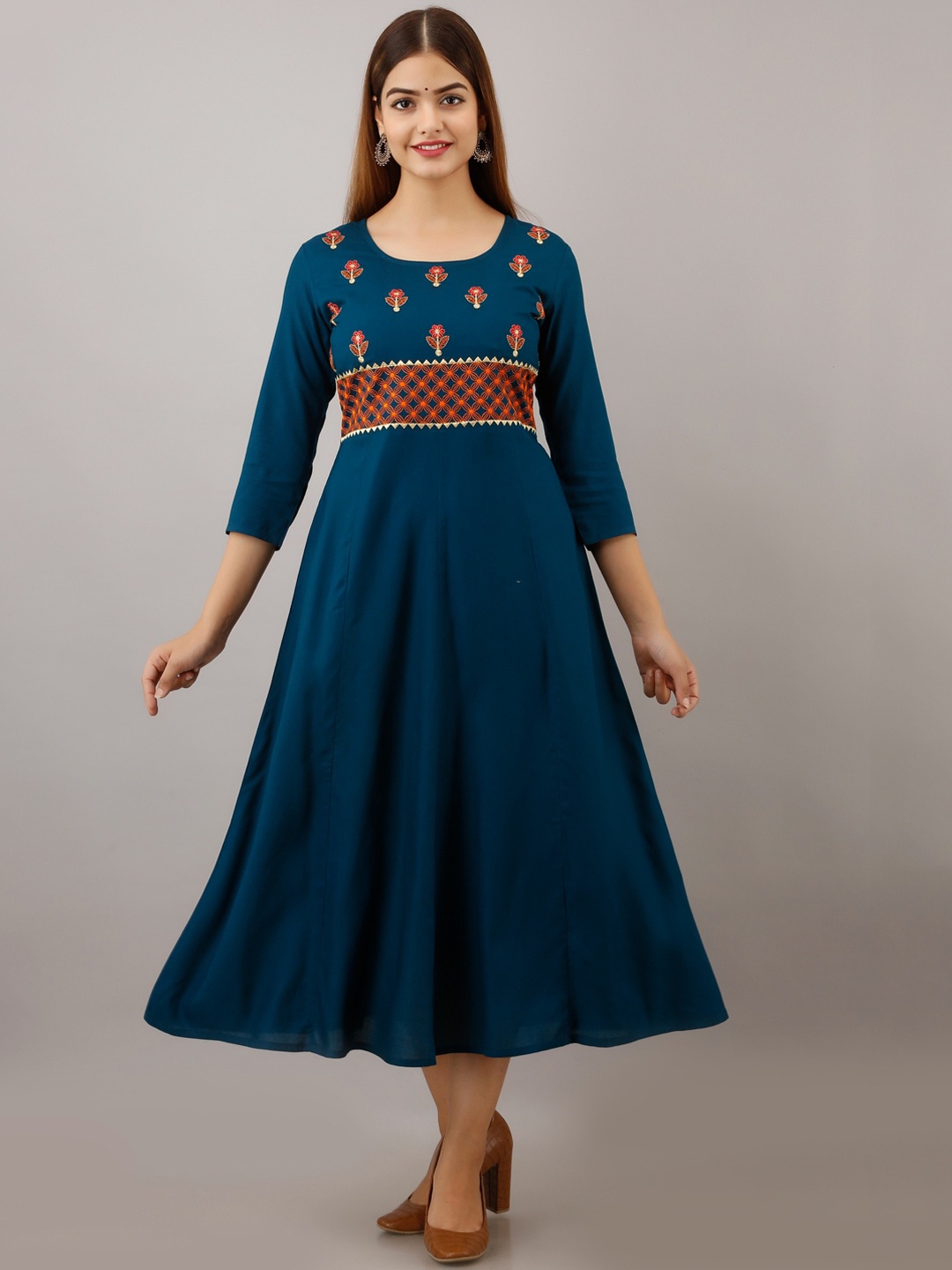 

Women Touch Women Blue Geometric Embroidered Mirror Work Anarkali Kurta