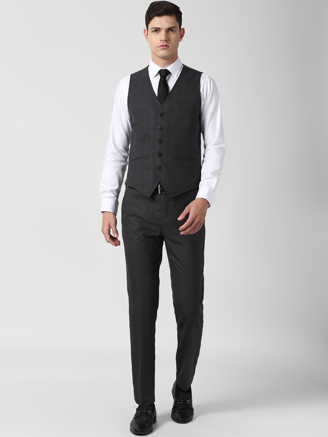 

Van Heusen Men Charcoal Grey Checked Slim-Fit Single-Breasted Four-Piece Formal Suit