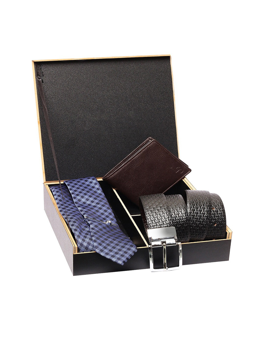 

LOUIS STITCH Men Tie Wallet & Belt Leather Accessory Gift Set, Purple