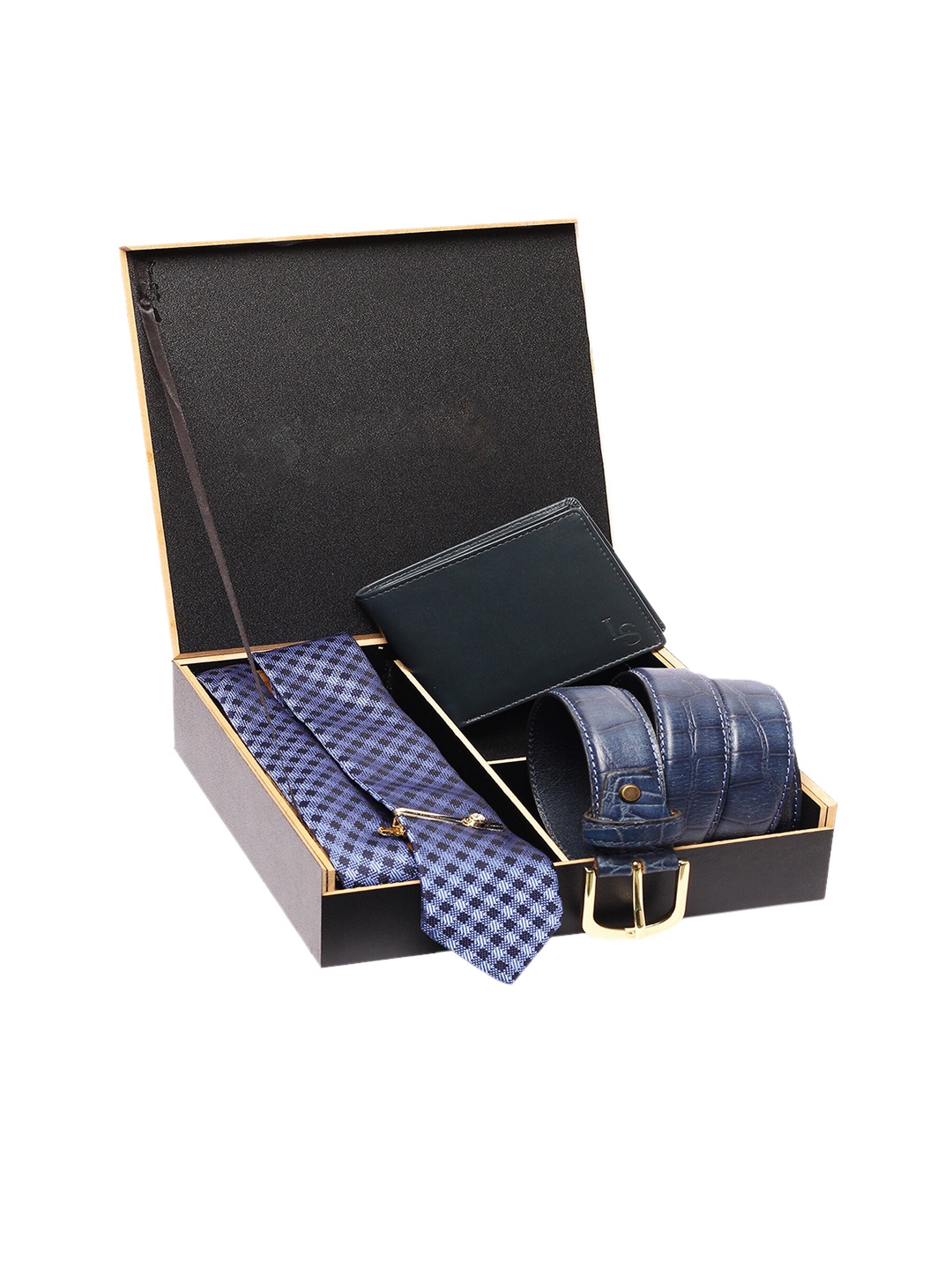 

LOUIS STITCH Men Blue Textured Genuine Italian Leather Accessory Gift Set