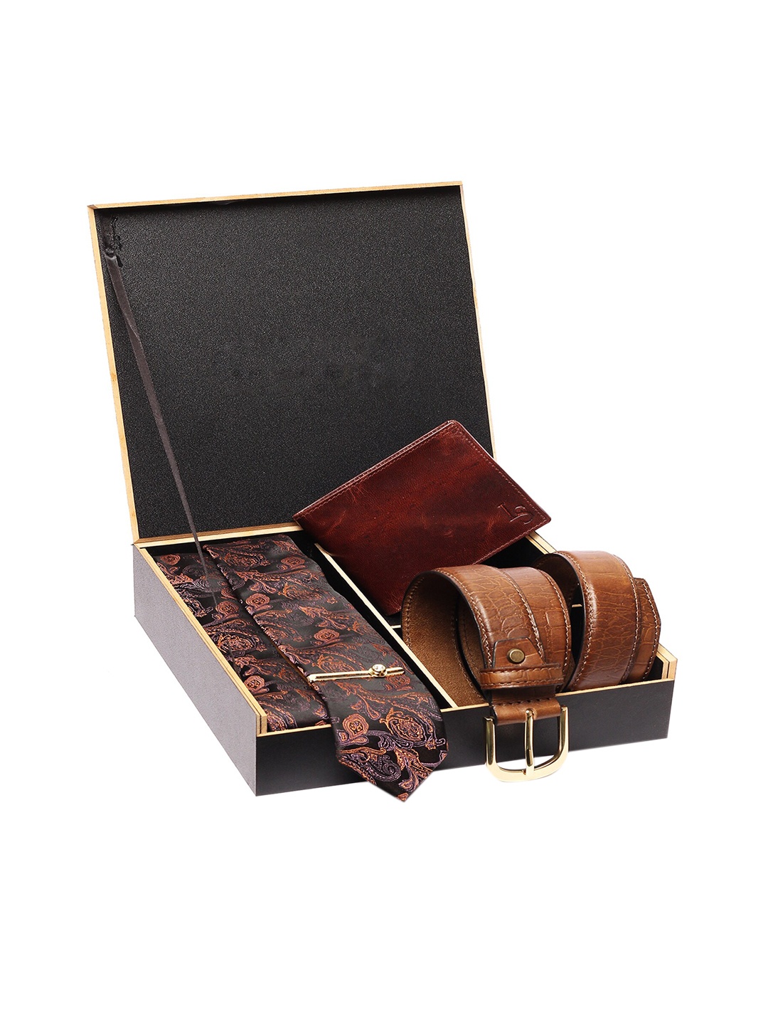 

LOUIS STITCH Men Brwon RFID Protected Leather Accessory Git Set, Brown