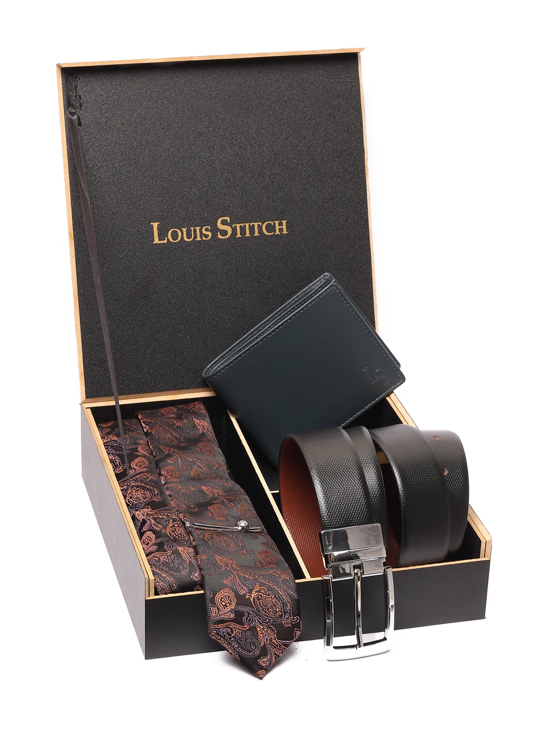 

LOUIS STITCH Men Leather Formal Accessory Gift Set, Brown