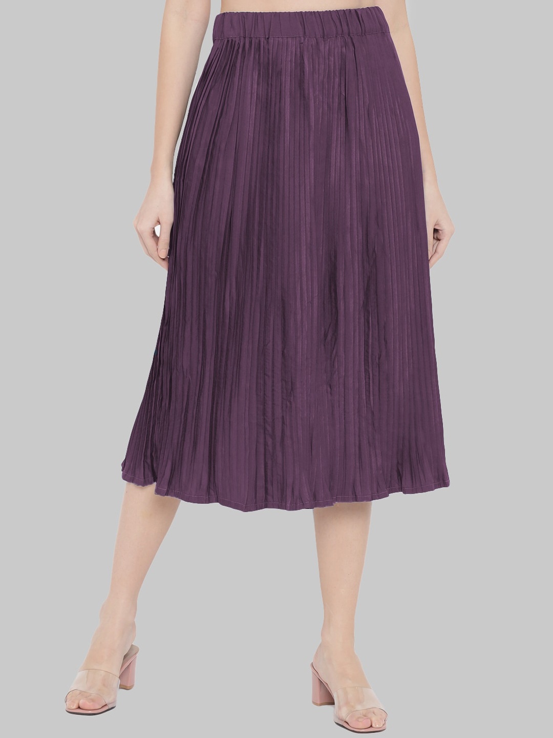

Indietoga Women Purple Solid Accordion Pleated Midi A-Line Skirt