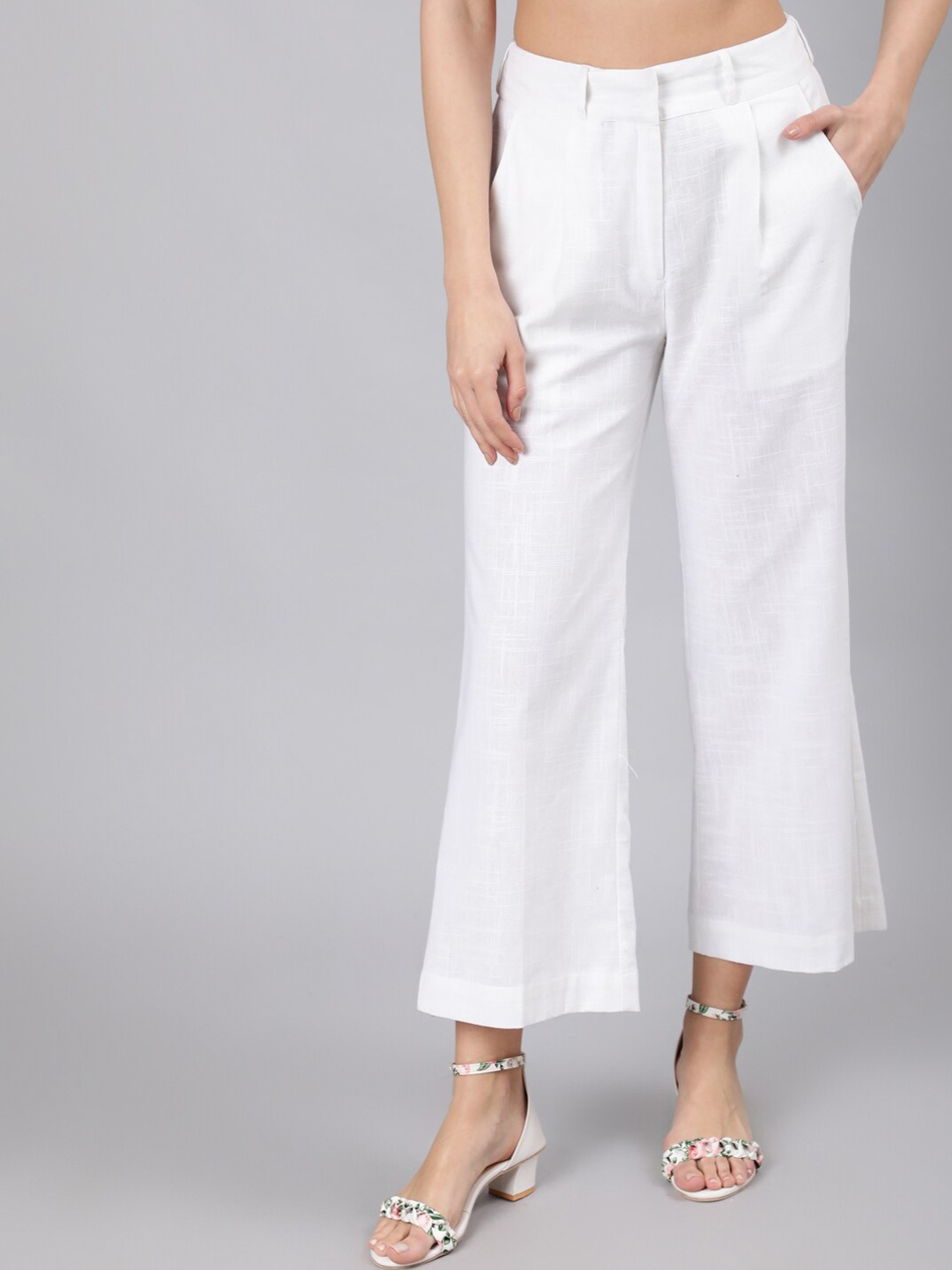 

Jaipur Kurti Women White Flared High-Rise Trousers