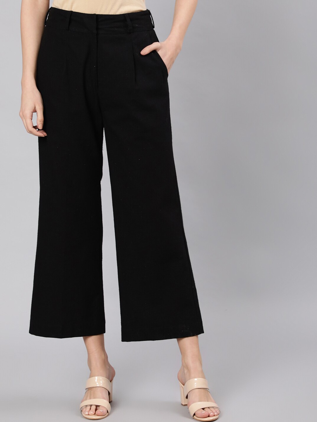 

Jaipur Kurti Women Black Flared High-Rise Trousers