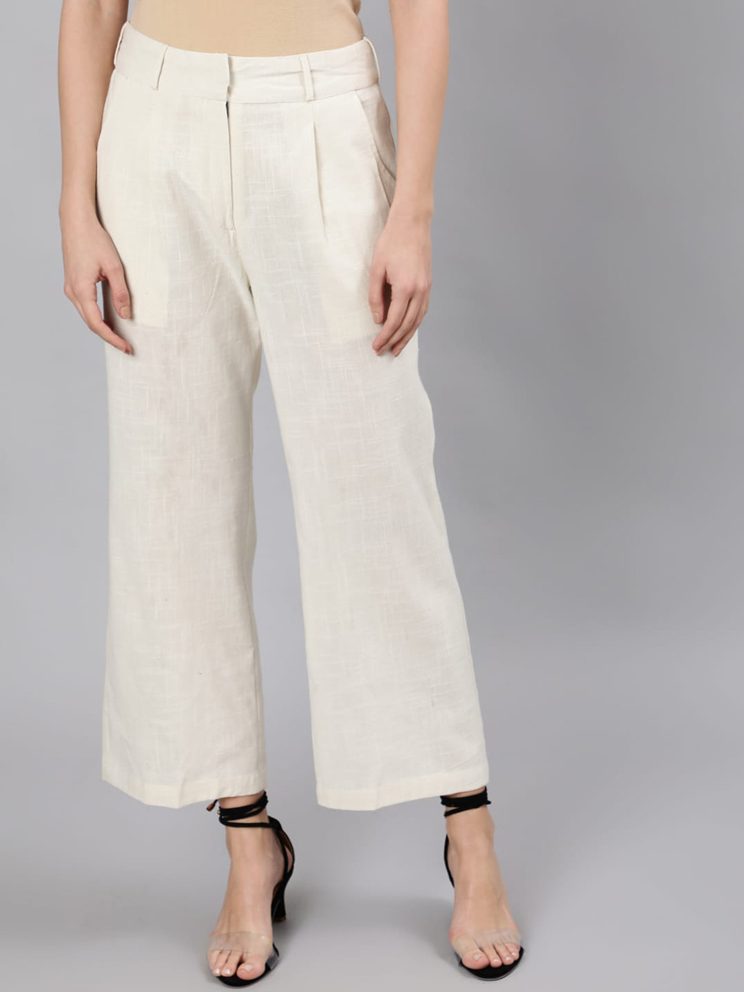 

Jaipur Kurti Women Off White Flared High-Rise Cotton Trousers