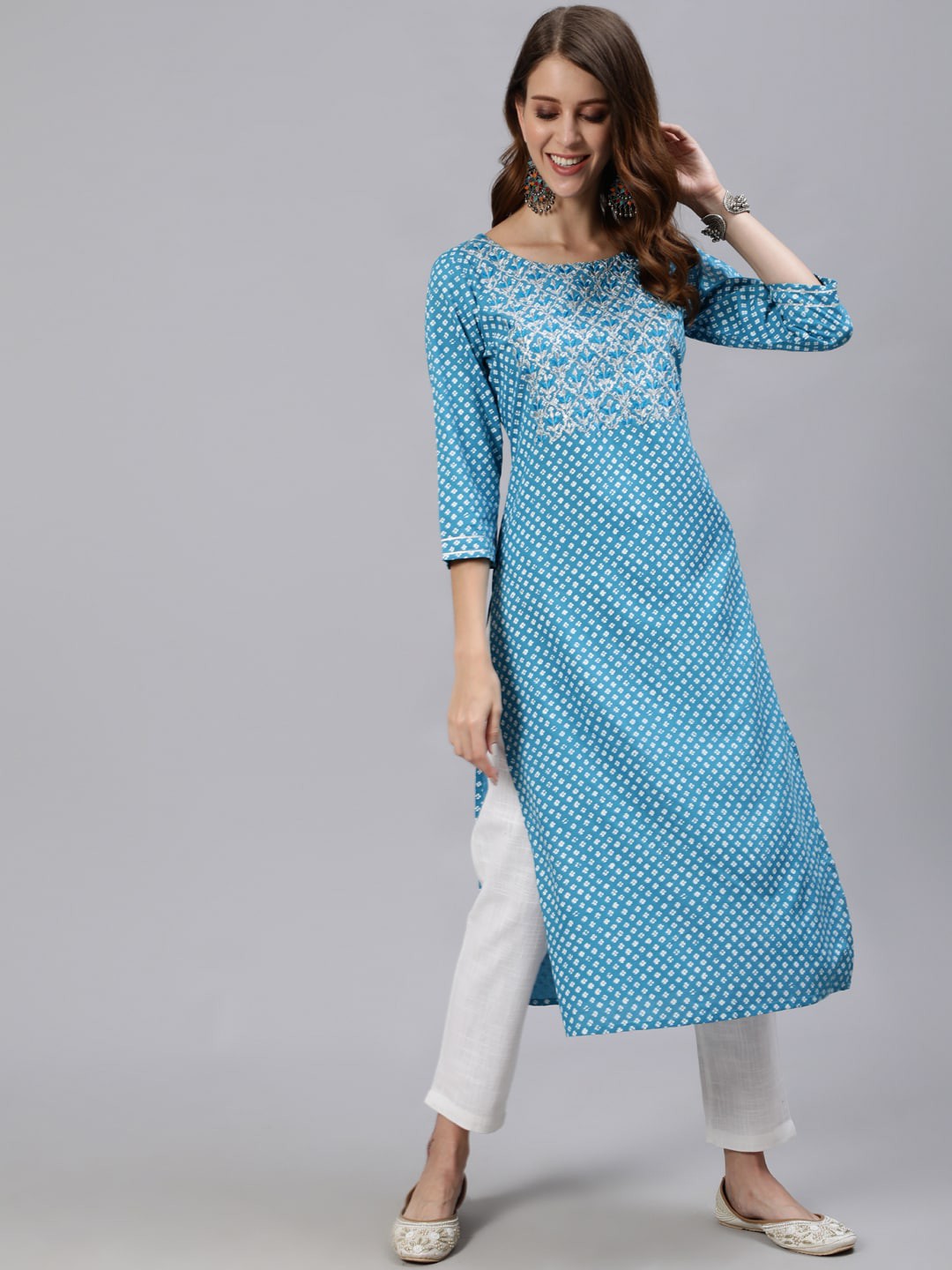 

Jaipur Kurti Women Ethnic Printed Straight Kurta With Embroidered Yoke, Blue