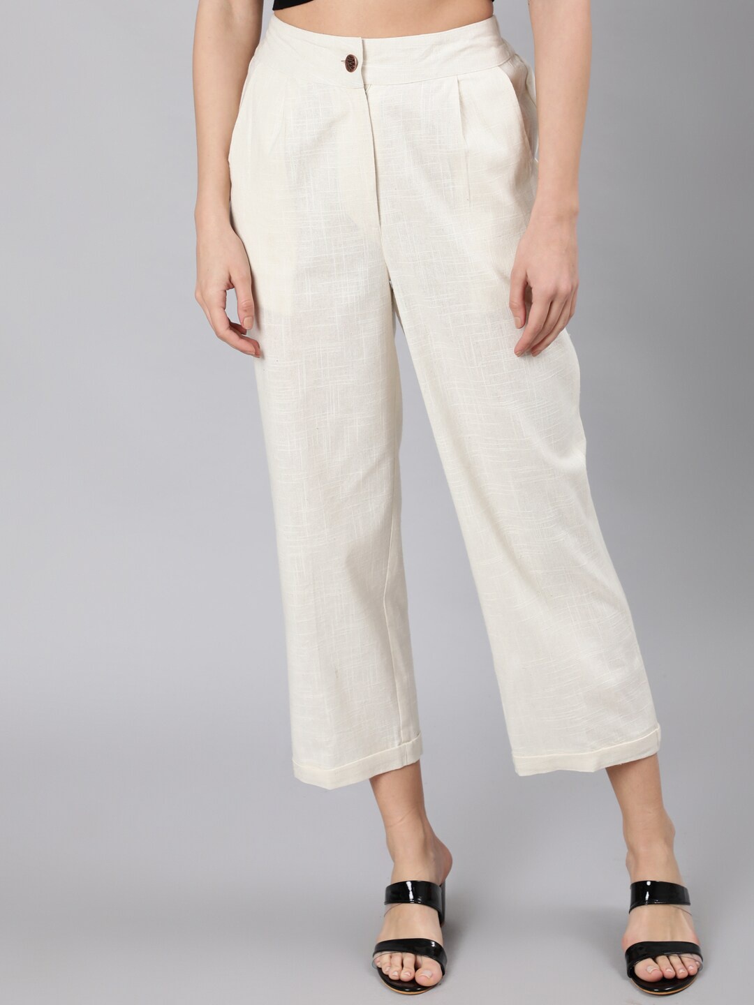

Jaipur Kurti Women Off White Straight Fit High-Rise Trousers