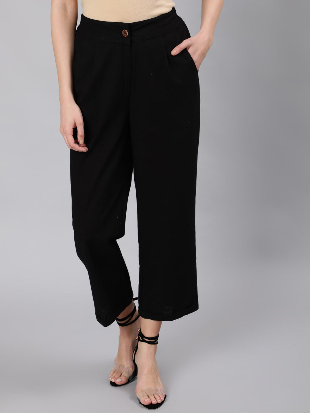 

Jaipur Kurti Women Black Straight Fit High-Rise Trousers
