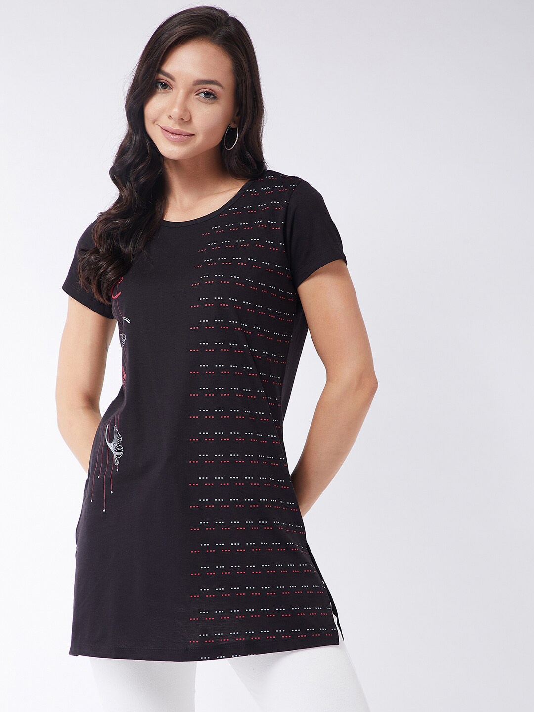 

Modeve Women Black Printed Pockets T-shirt