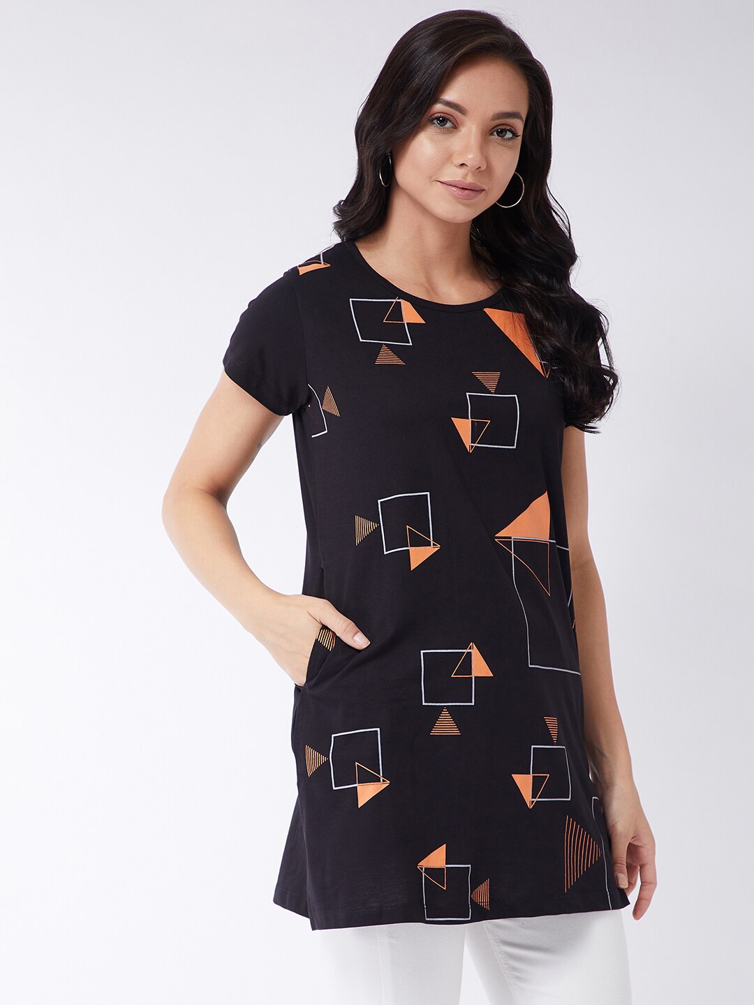 Modeve Women Black Printed T-shirt