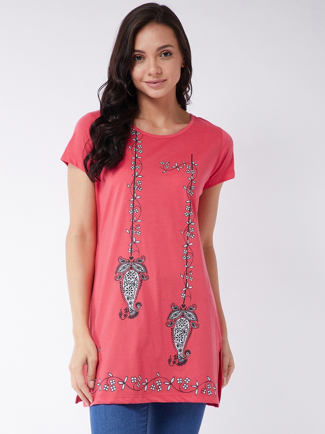 

Modeve Women Coral Pink Printed T-shirt