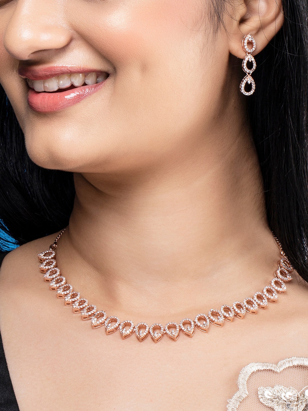 

Rubans Women Rose Gold-Plated White CZ-Studded Handcrafted Jewellery Set
