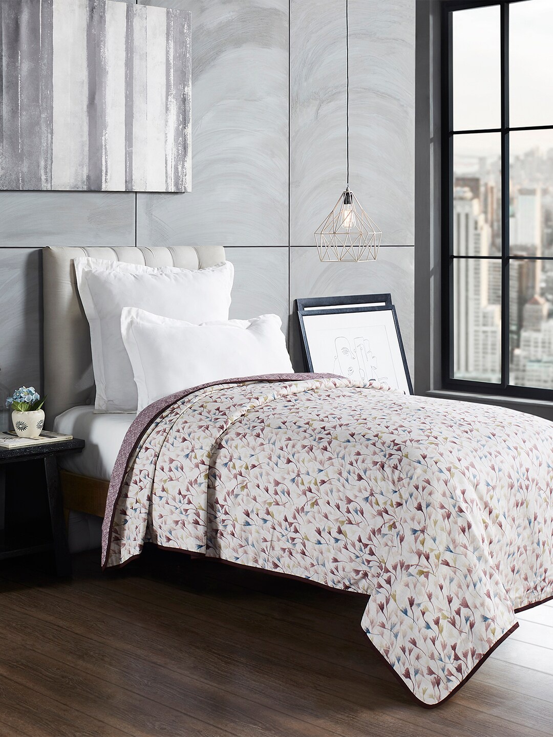 

Trident Pink Floral Printed AC Room 110 GSM Reversible Single Bed Cotton Dohar