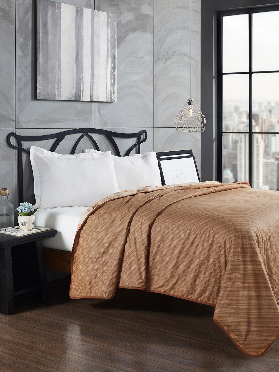 

Trident Brown & Grey Reversible AC Room 110 GSM Double Bed Dohar
