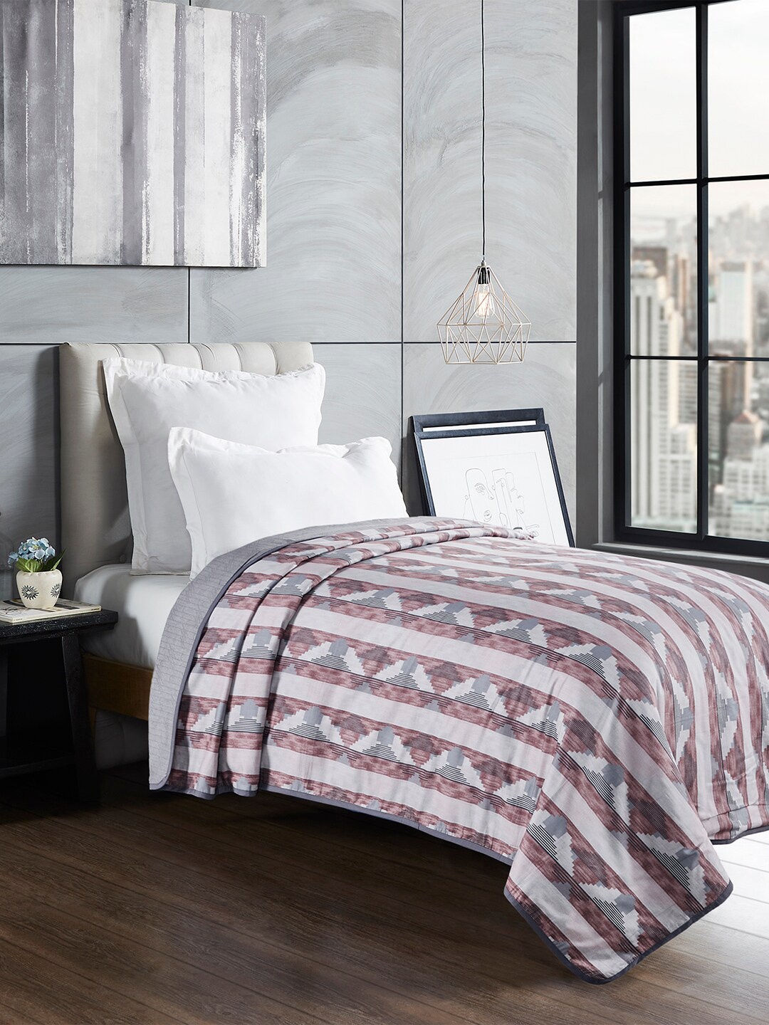

Trident Pink Abstract Cotton Reversible Single Dohar