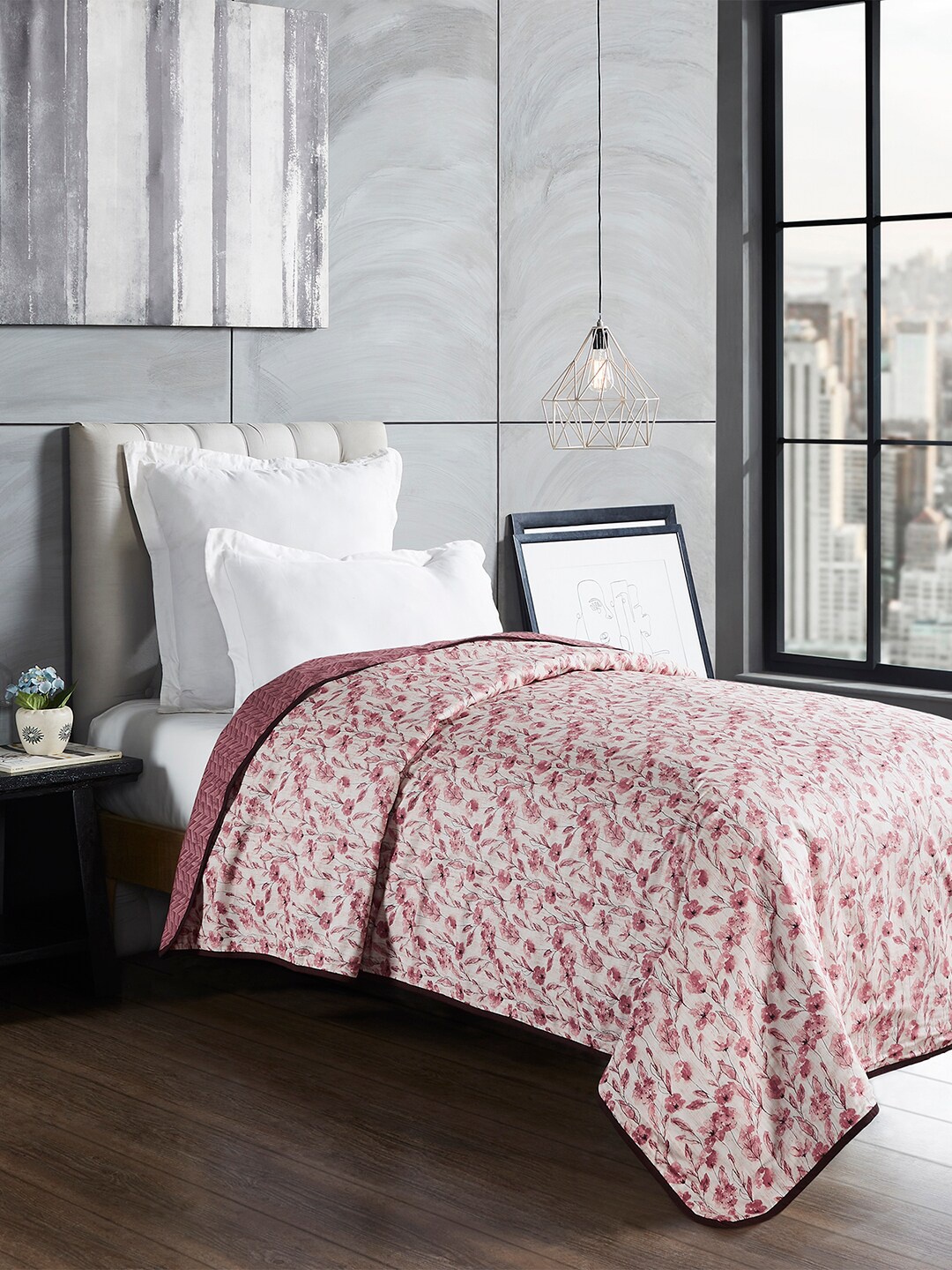 

Trident Pink & White AC Room 110 GSM Reversible Single Bed Cotton Dohar