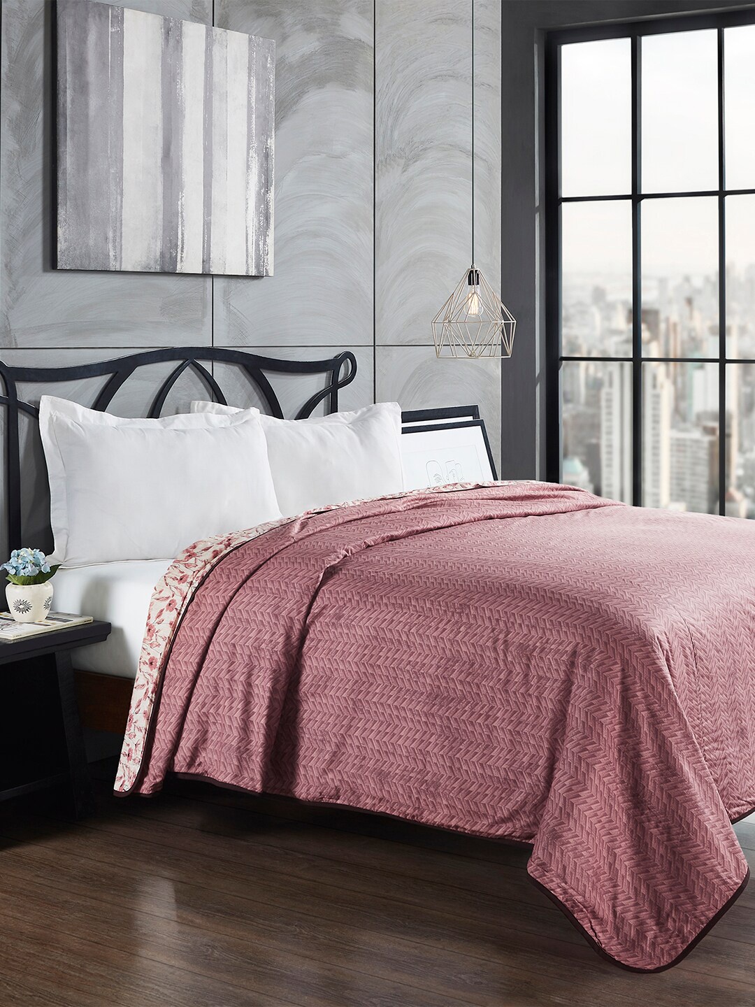 

Trident Pink Floral AC Room 110 GSM Double Bed Dohar