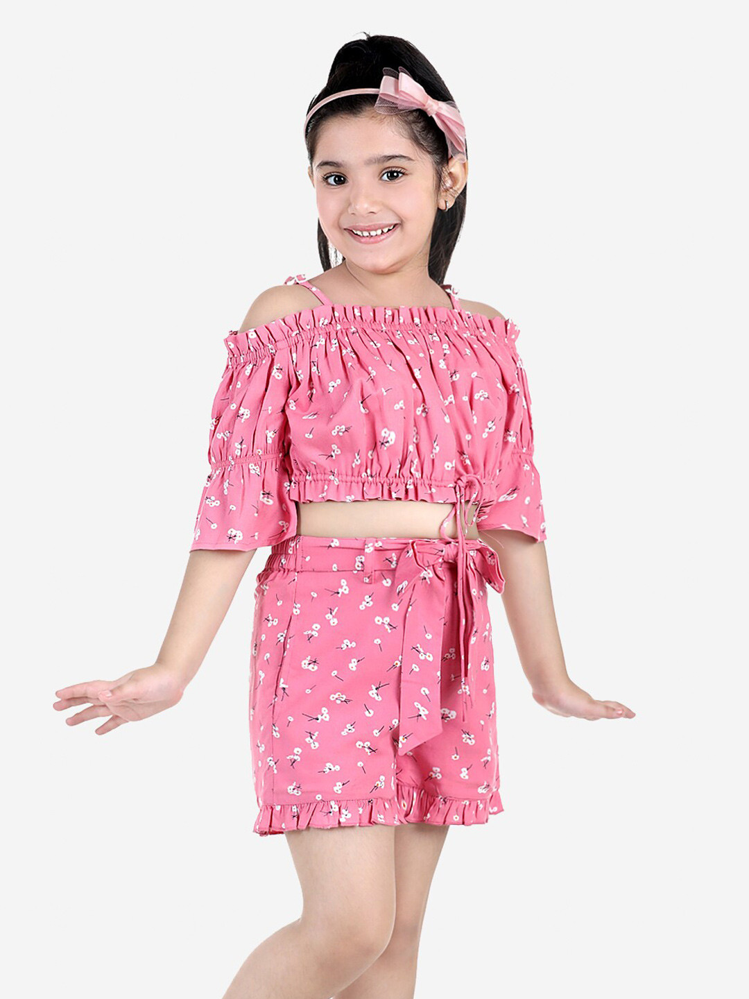

Naughty Ninos Girls Pink Floral Printed Top with Shorts