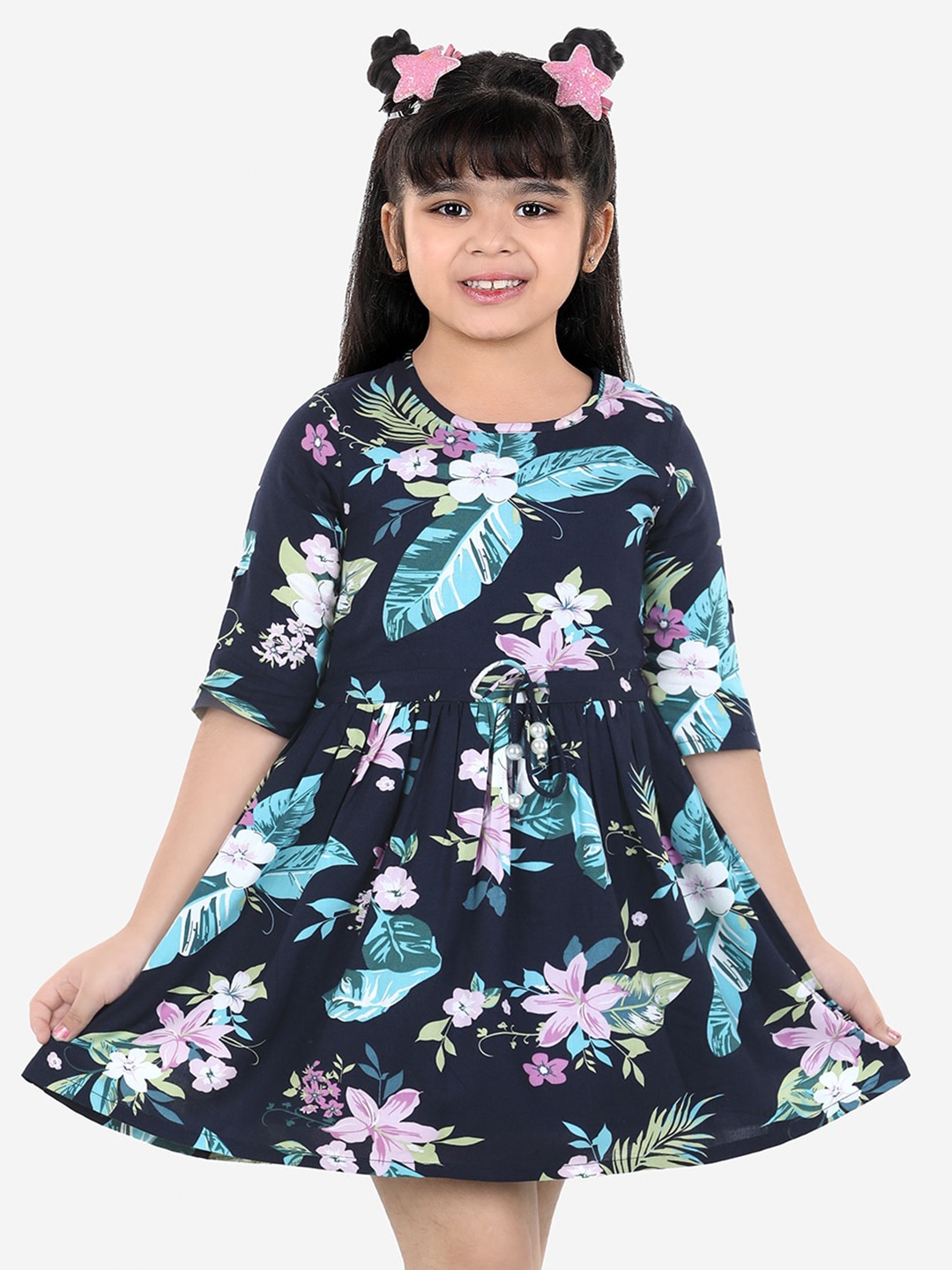 

Naughty Ninos Navy Blue & Pink Floral Fit & Flared Dress
