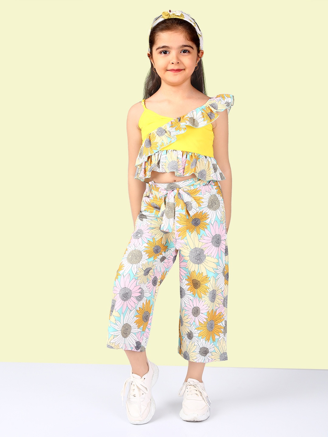 

Naughty Ninos Girls Yellow Floral Printed Top with Palazzo