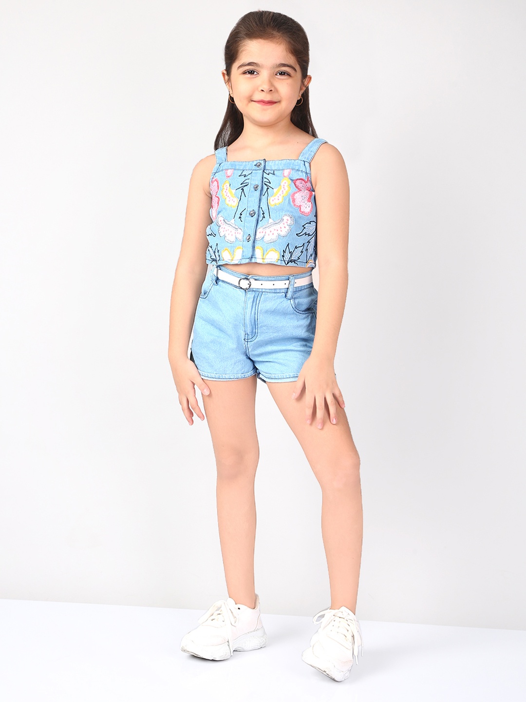 

Naughty Ninos Girls Blue Emboidered Top with Short