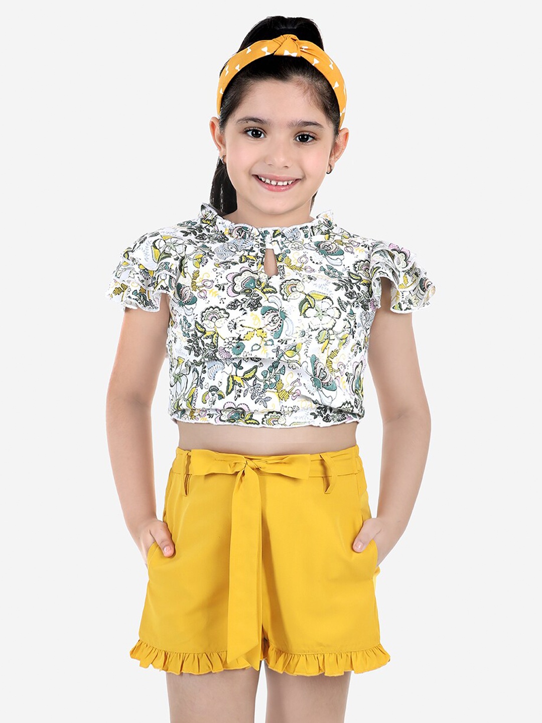 

Naughty Ninos Girls Off White & Yellow Printed Co-Ords