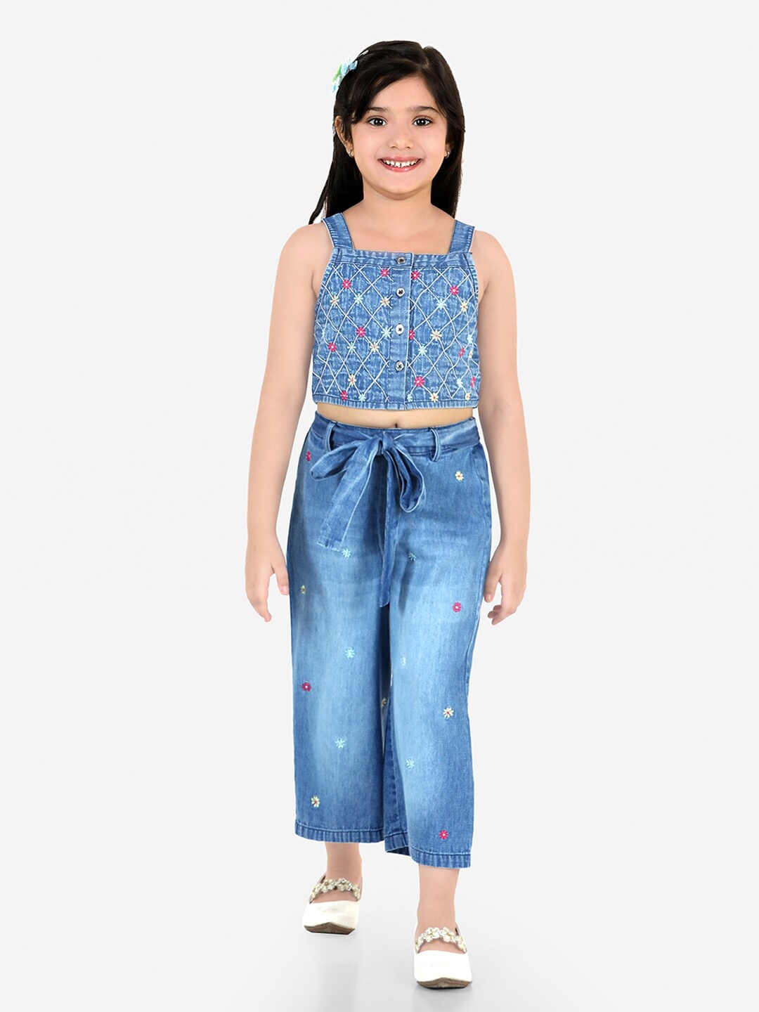 

Naughty Ninos Girls Blue Emboidered Pure Cotton Co-Ords