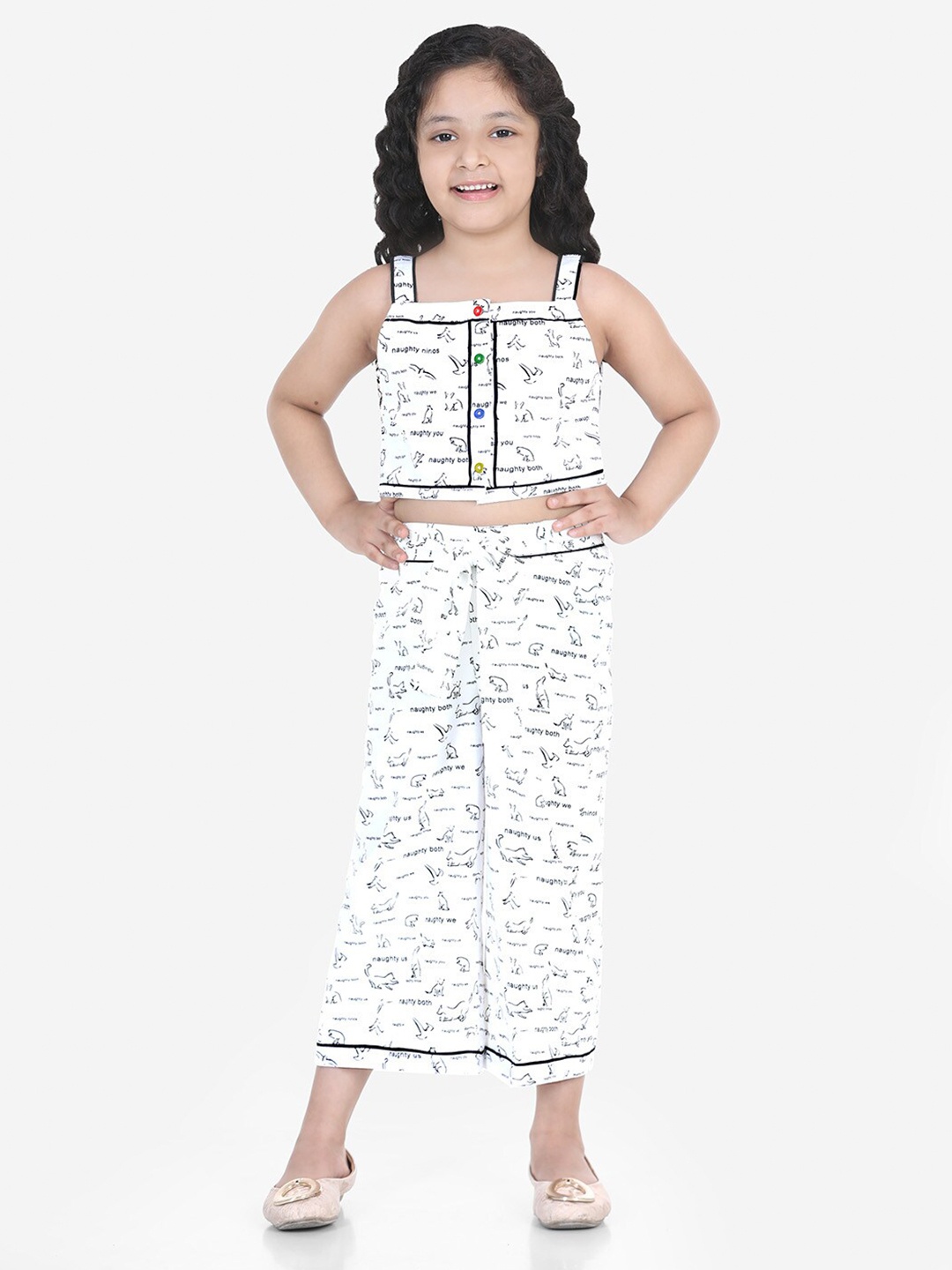 

Naughty Ninos Girls White & Black Printed Top with Palazzos