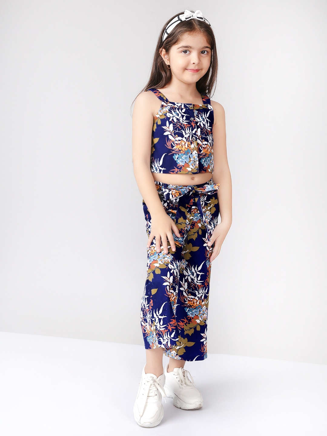 

Naughty Ninos Girls Navy Blue Printed Top with Palazzos