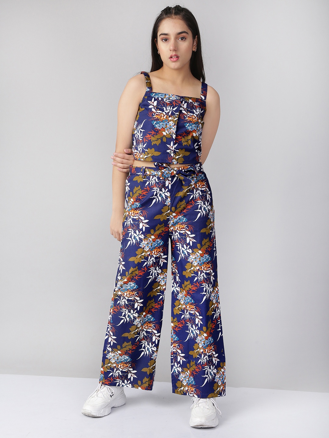

Naughty Ninos Girls Navy Blue & Green Tropical Printed Top With Palazzos