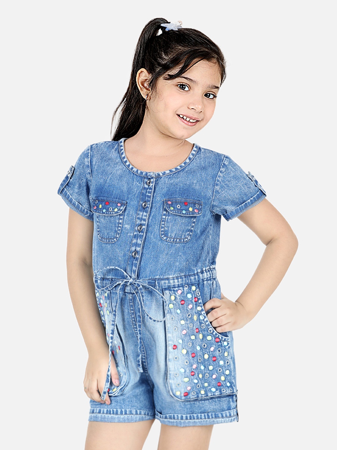 

Naughty Ninos Girls Blue & Pink with Embroidered Jumpsuit