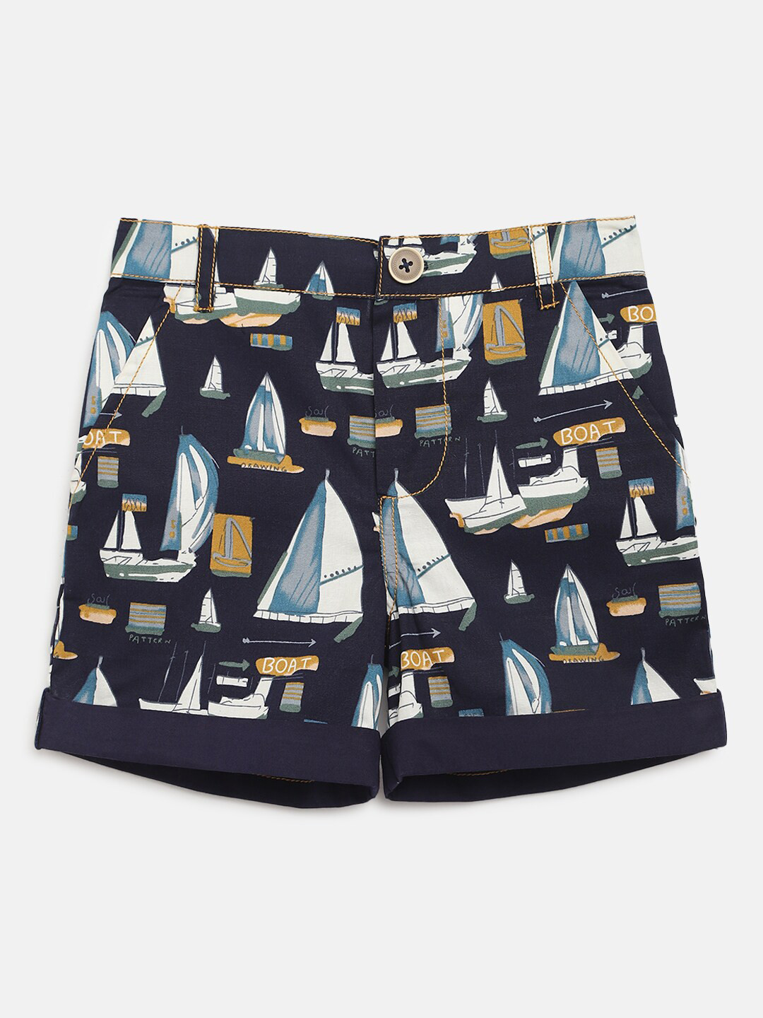 

Nauti Nati Boys Navy Blue Printed Pure Cotton Shorts