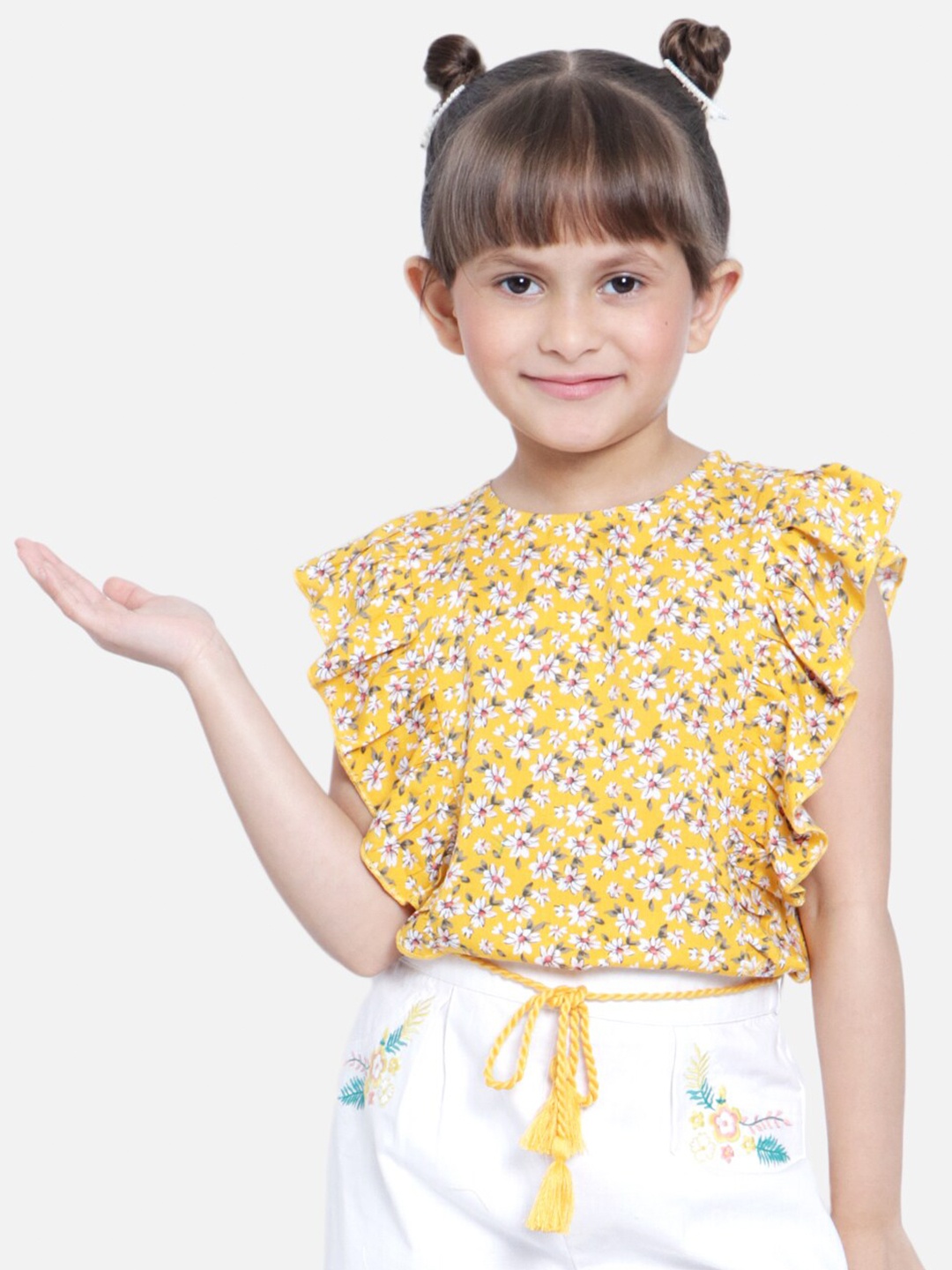 

Nauti Nati Girls Yellow & White Floral Printed Top with Shorts