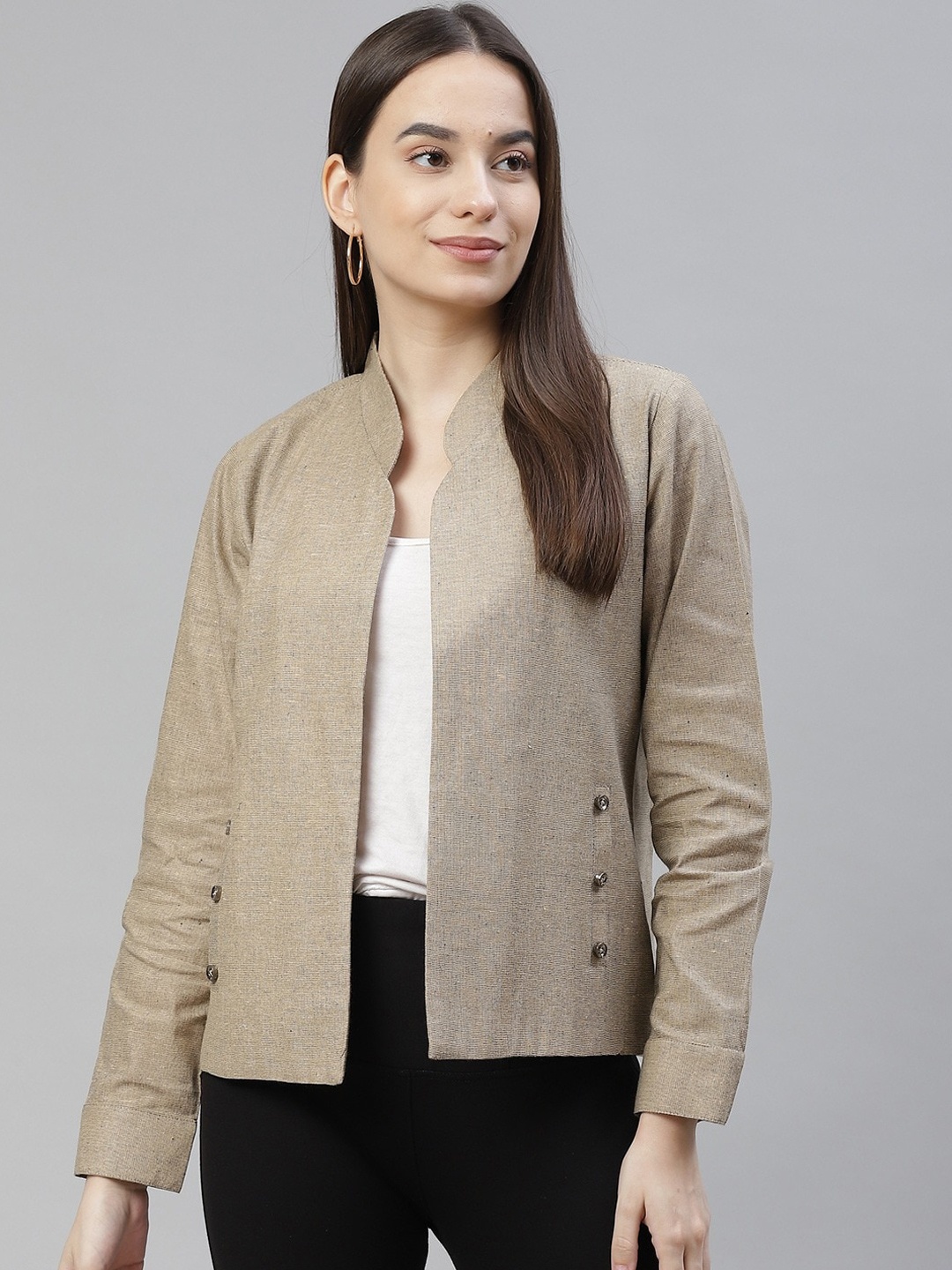 

Cottinfab Women Beige Geometric Lightweight Outdoor Tailored Jacket
