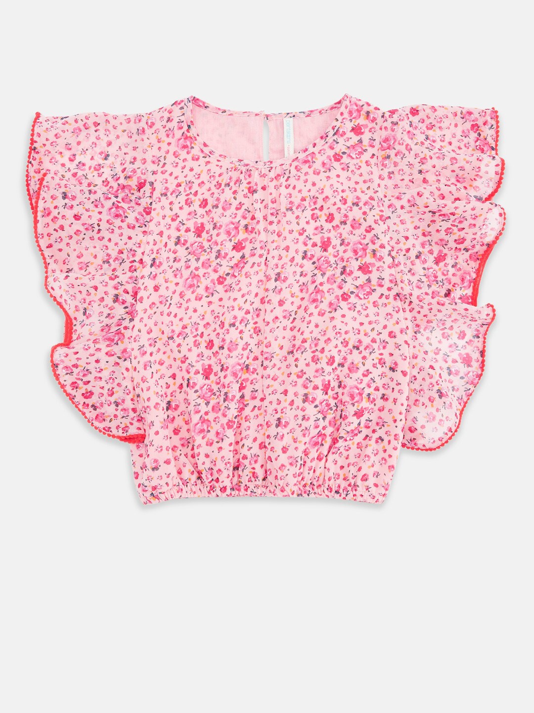 Pantaloons Junior Girls Pink Floral Print Blouson Top